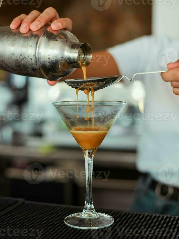 Espresso martini cocktail made with espresso, coffee liqueur and vodka photo