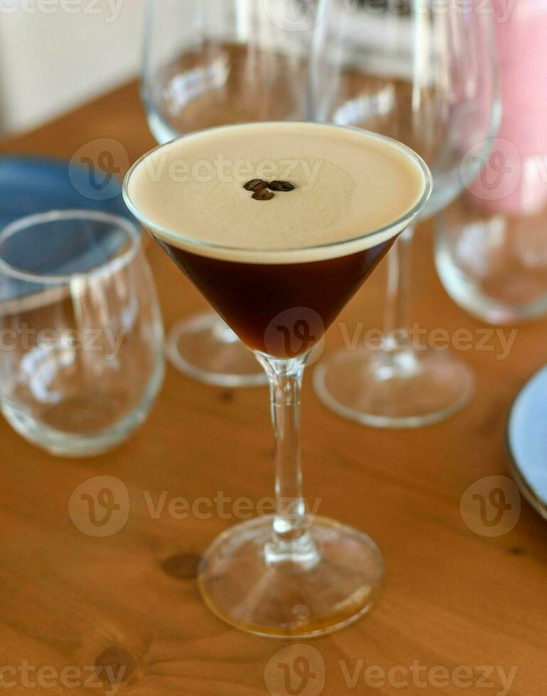 Espresso martini cocktail made with espresso, coffee liqueur and vodka photo