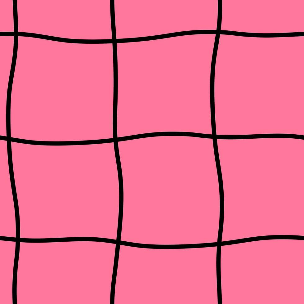 Trendy checkered pink seamless pattern with black curves vector