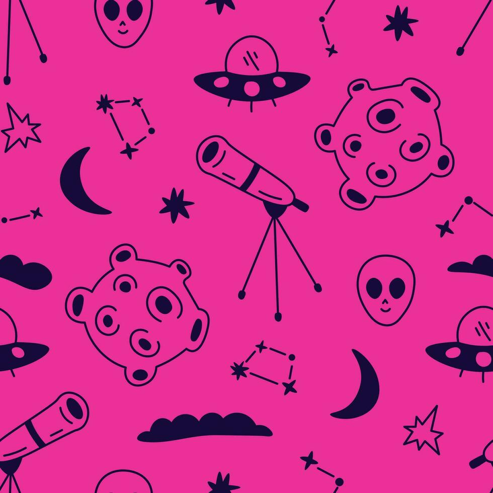 Colorful Space seamless pattern in doodle style vector