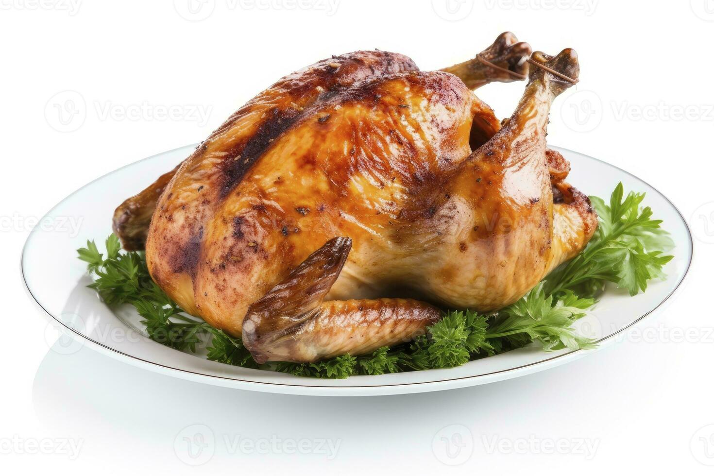 Roasted chicken on isolated white background. AI Generated photo