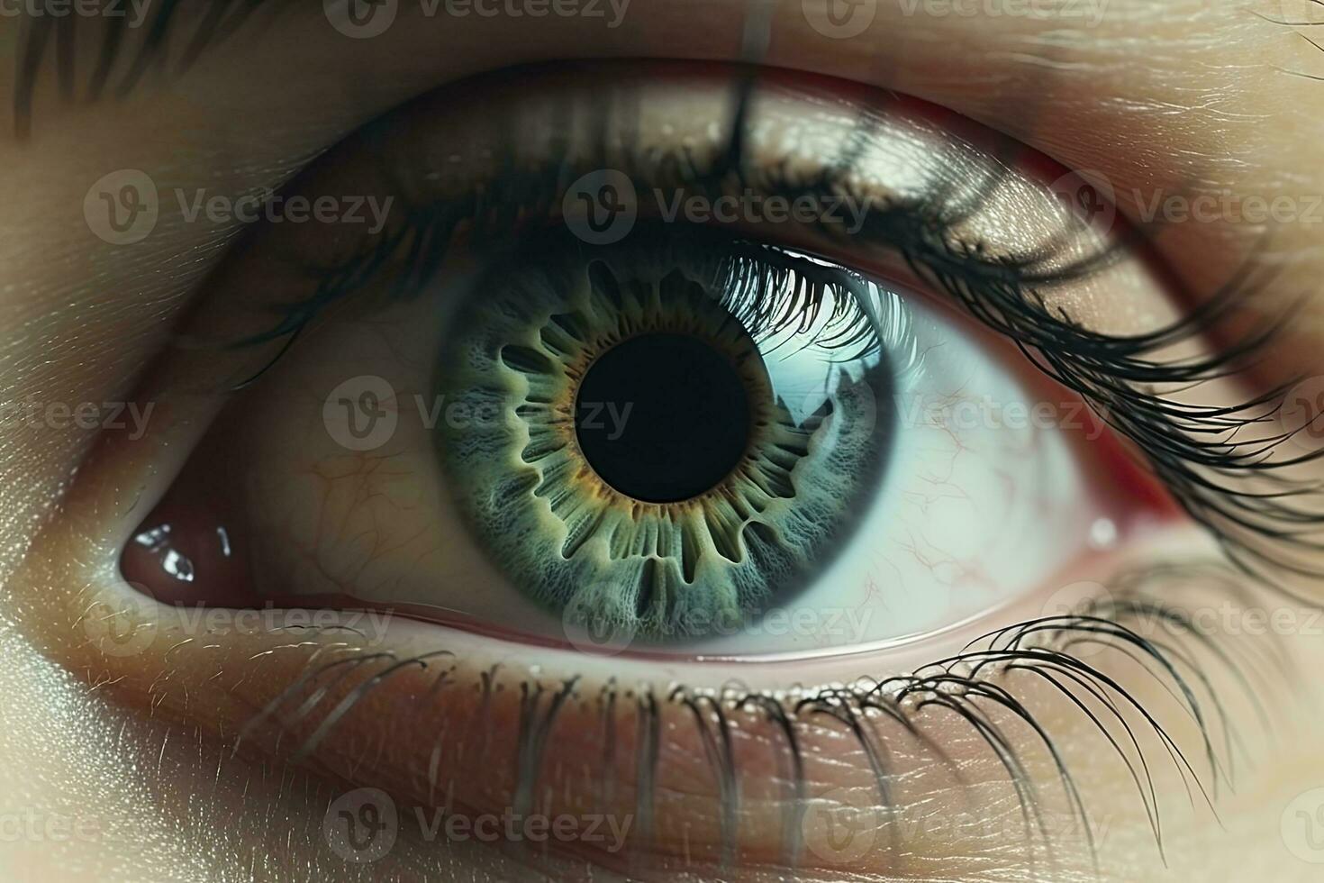 Close up of beautiful eye, looking at the camera. AI Generated photo