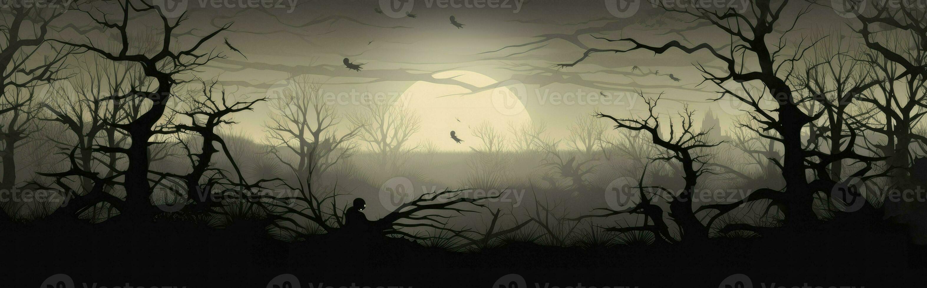 Silhouette dead tree at night for Halloween background, AI Generated photo
