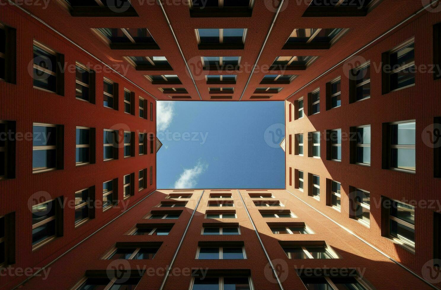 Image of a skyscrapers looking up, Looking up at business buildings in downtown, AI Generated photo