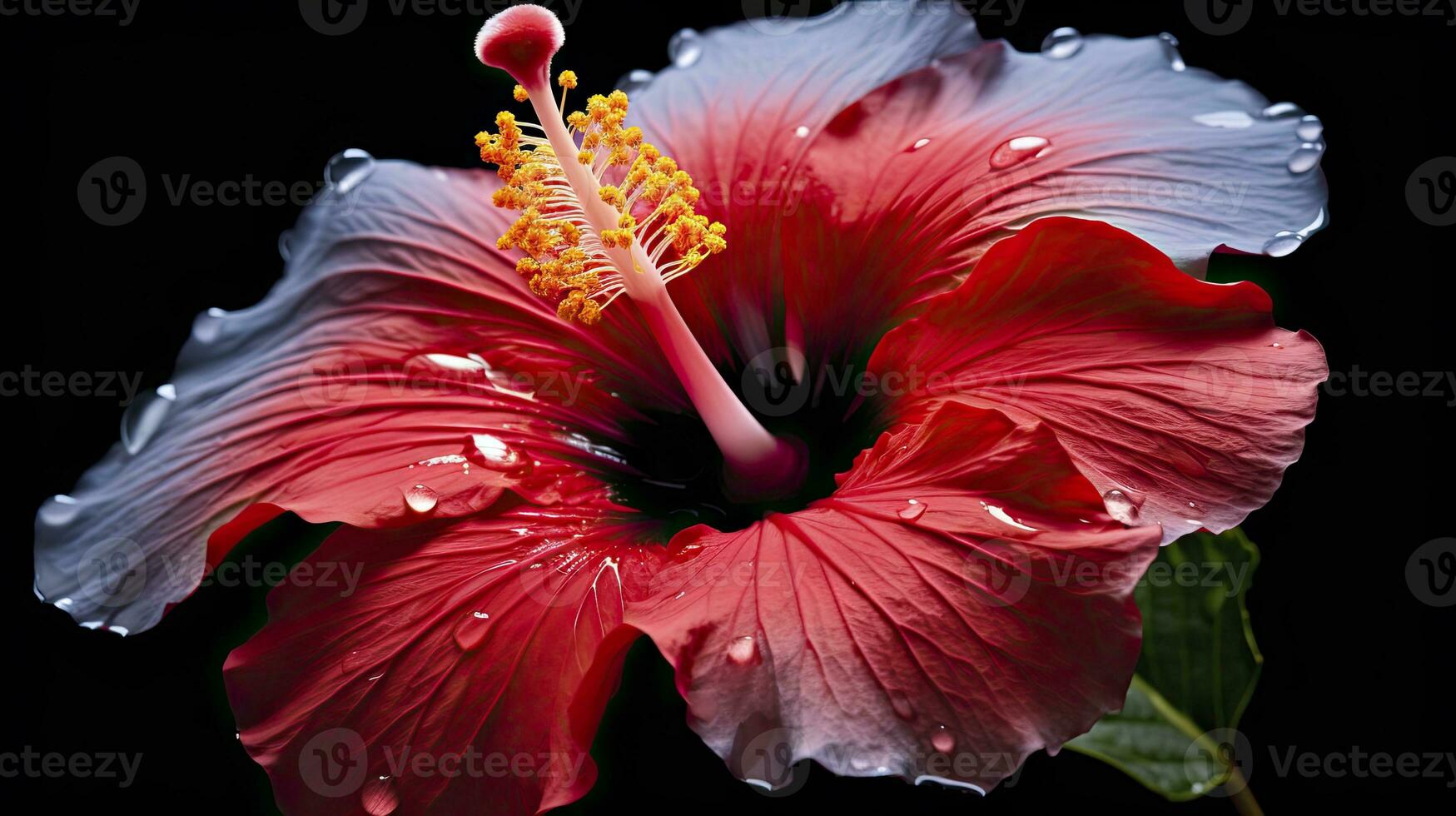 un hibisco flor con un negro fondo.ai generado. foto