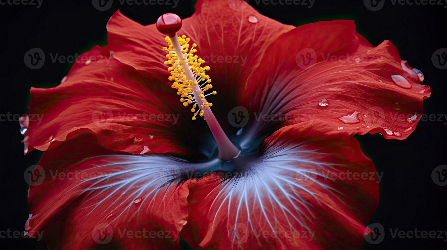 A hibiscus flower with a black background.AI Generated. photo