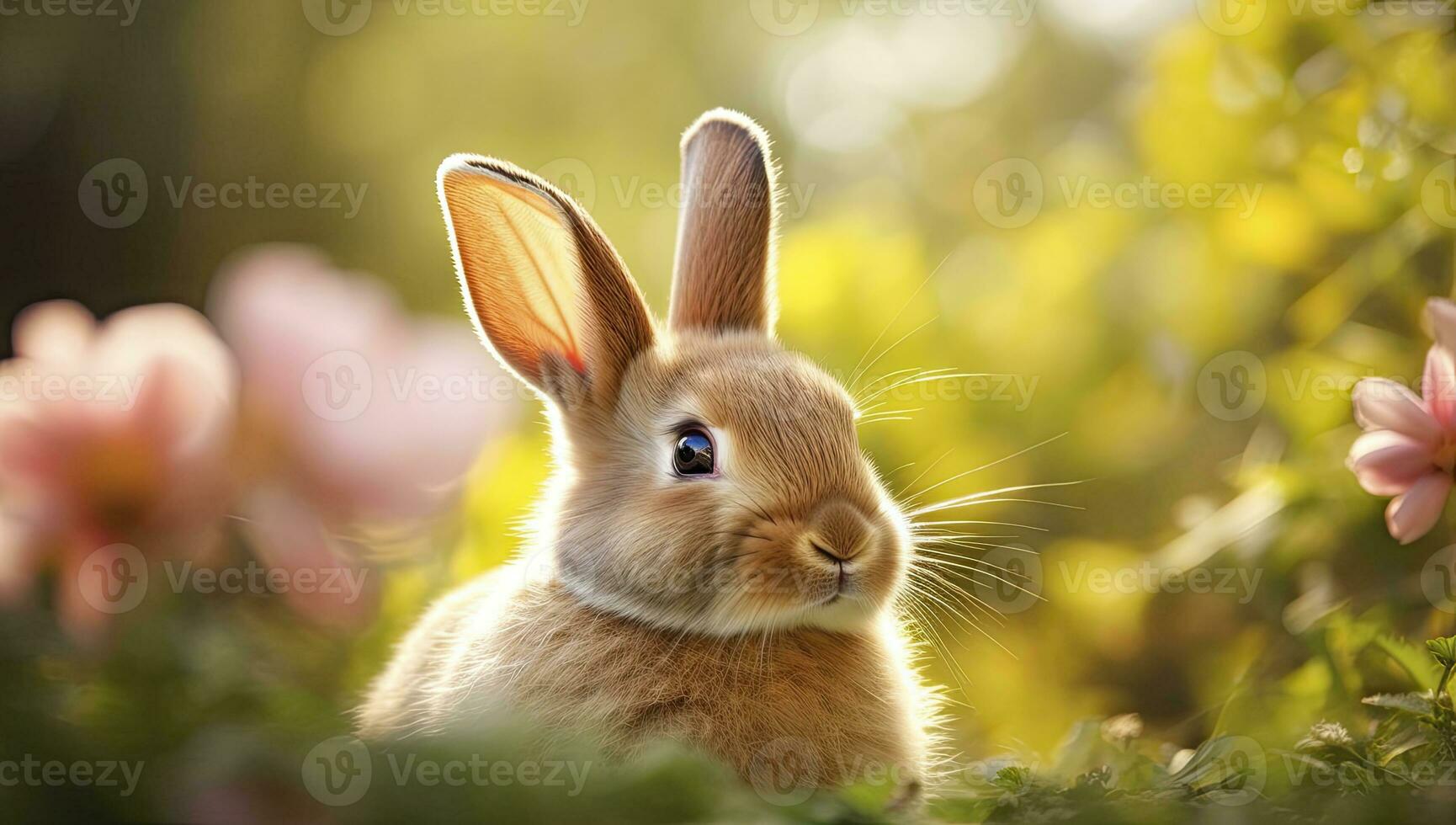 Easter Bunny with beautiful Spring Nature. AI Generated photo