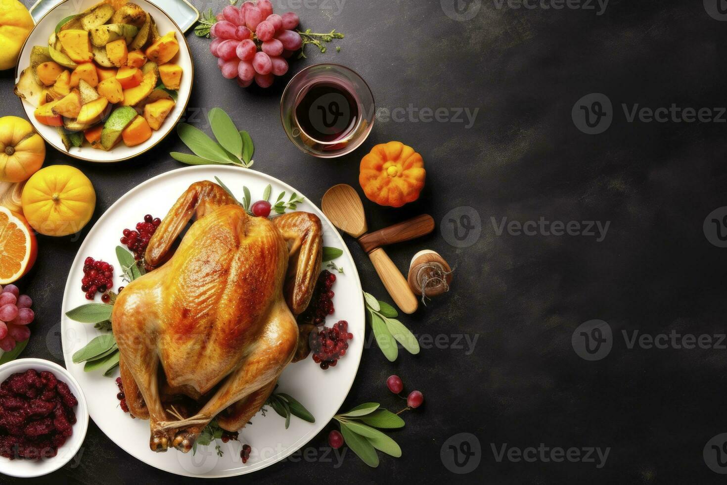 Thanksgiving traditional festive food background. AI Generated photo