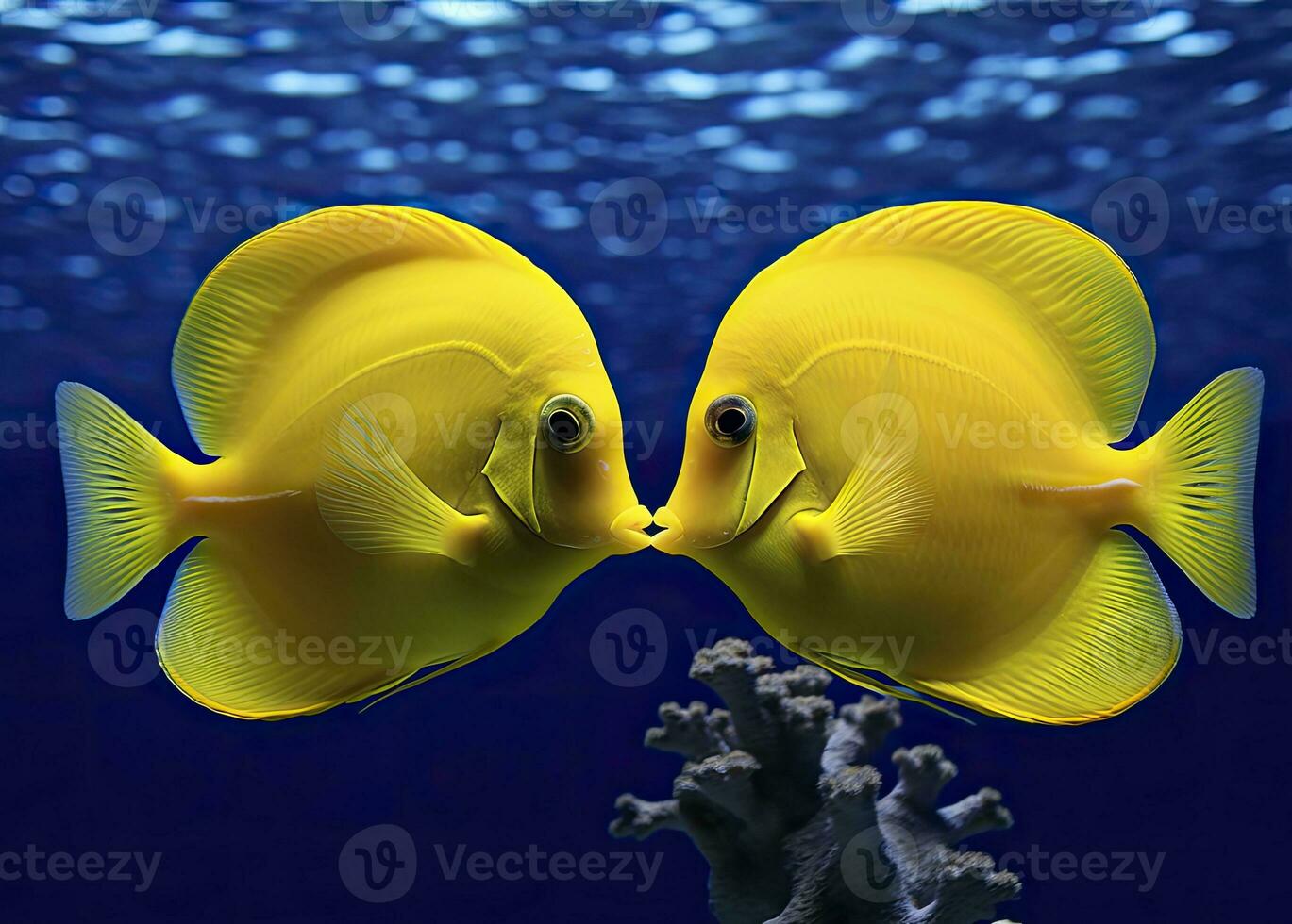 Two yellow tangs, face to face.  AI Generated. photo