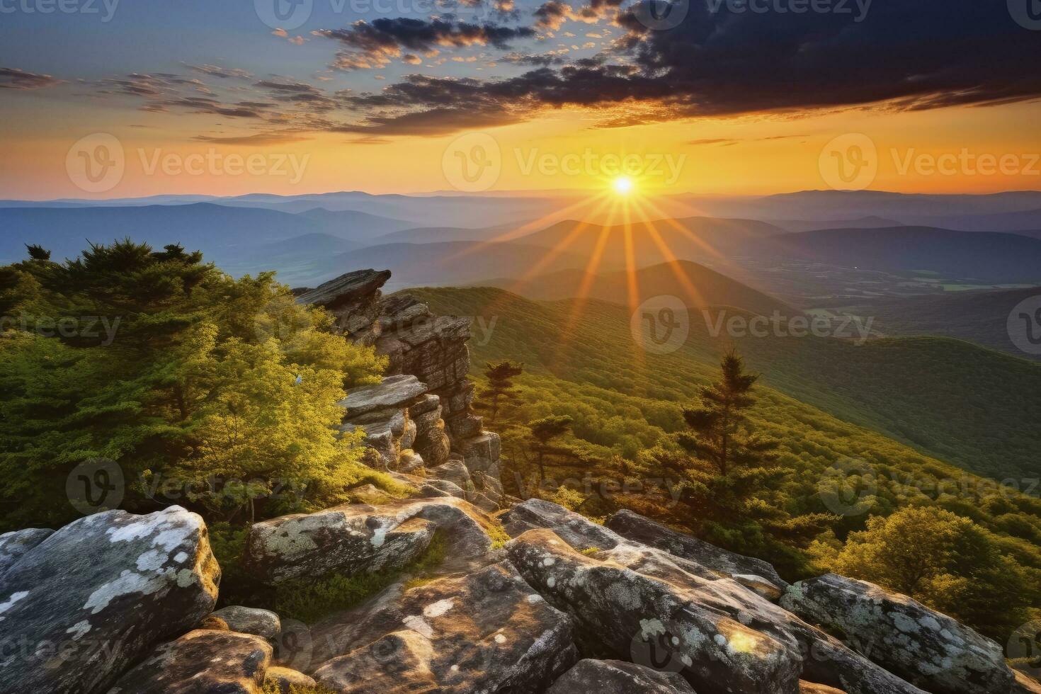 Sunset on Stony Man Mountain. AI Generated photo