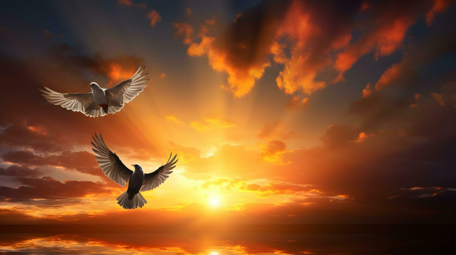Two Birds Soaring in a Fiery Sky photo