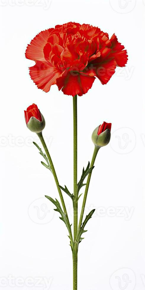 Red Carnation isolated on white background. AI Generated photo