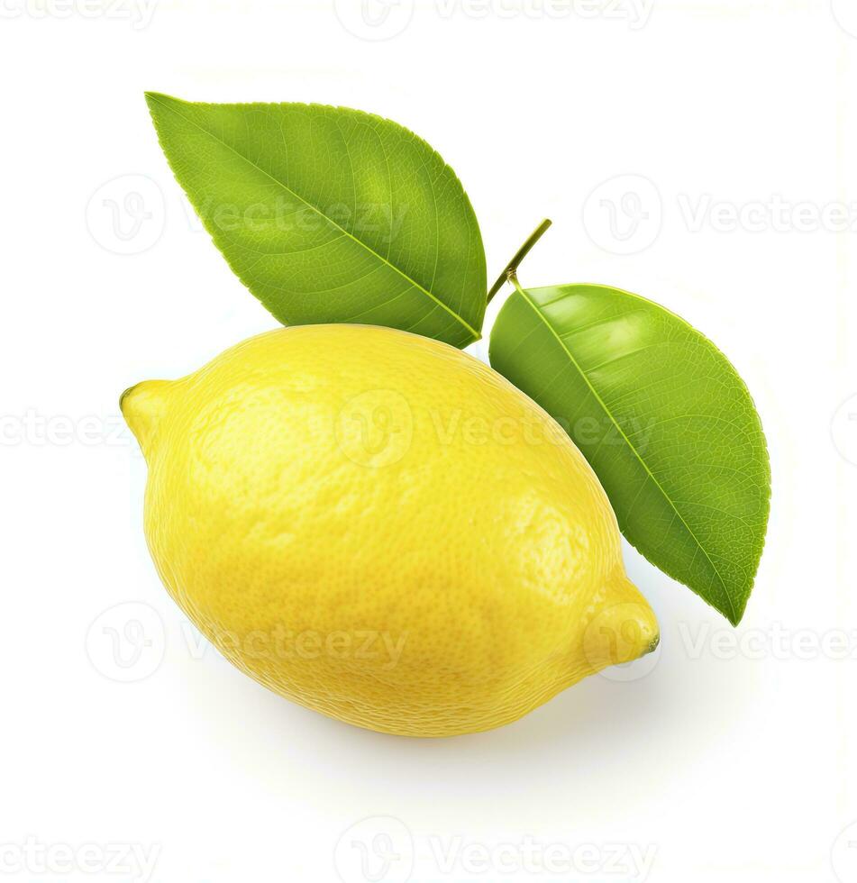 Lemon with leaf isolated on white background. AI Generated photo