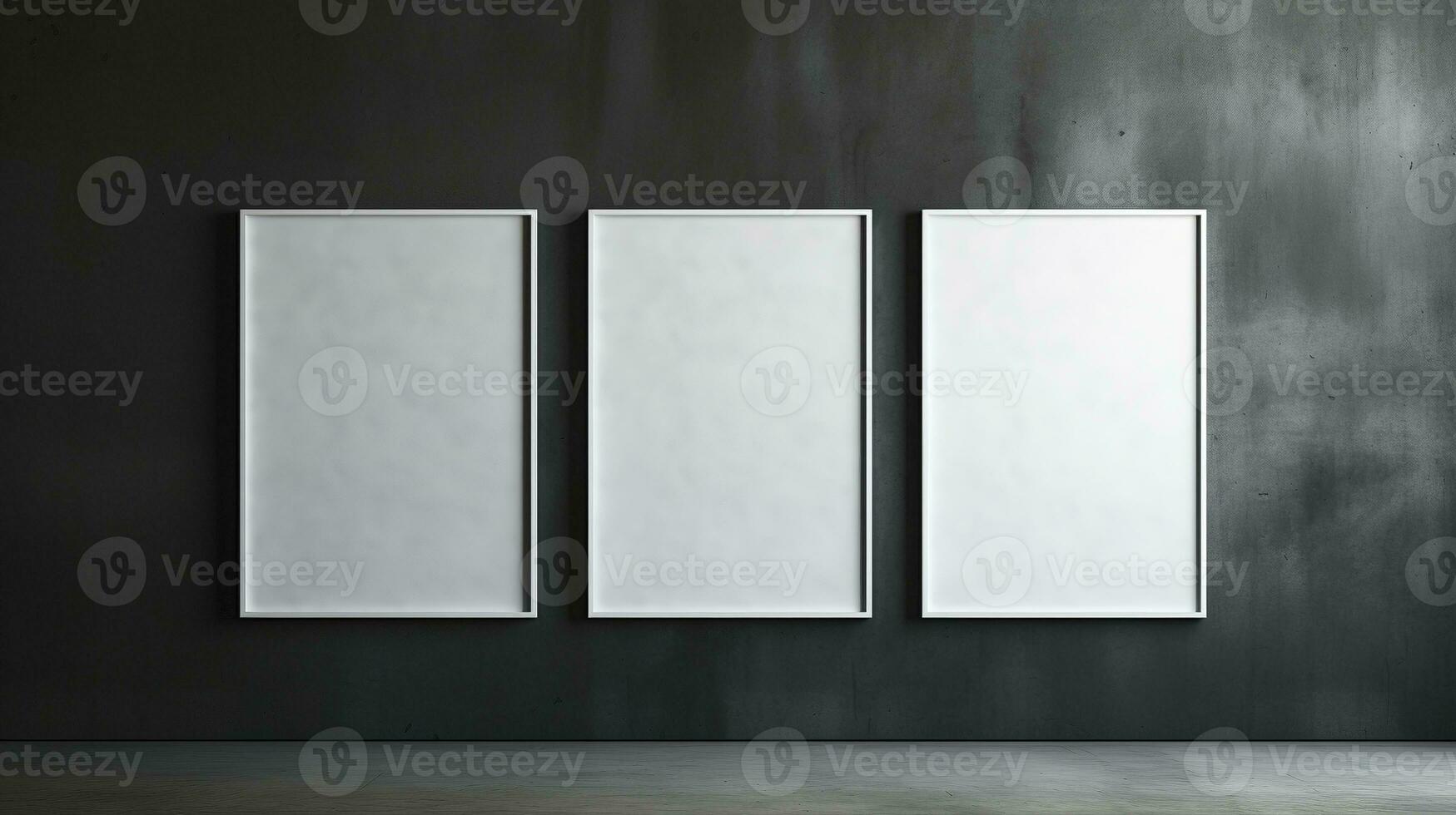 Concrete dark wall with 3 frameworks ai generated frame mockup minimal photo