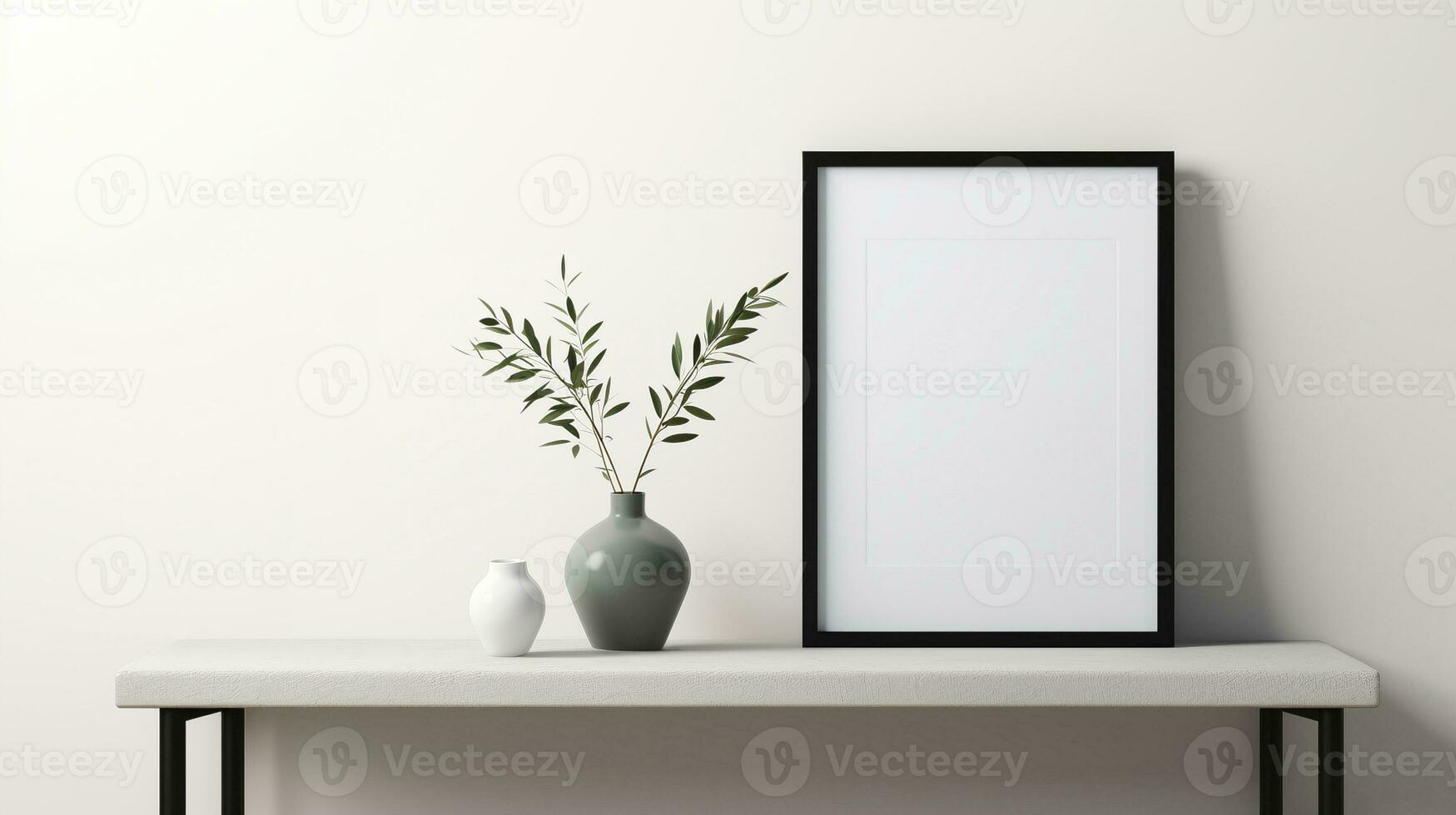 Empty photo frame standing on table ai generated frame mockup living room