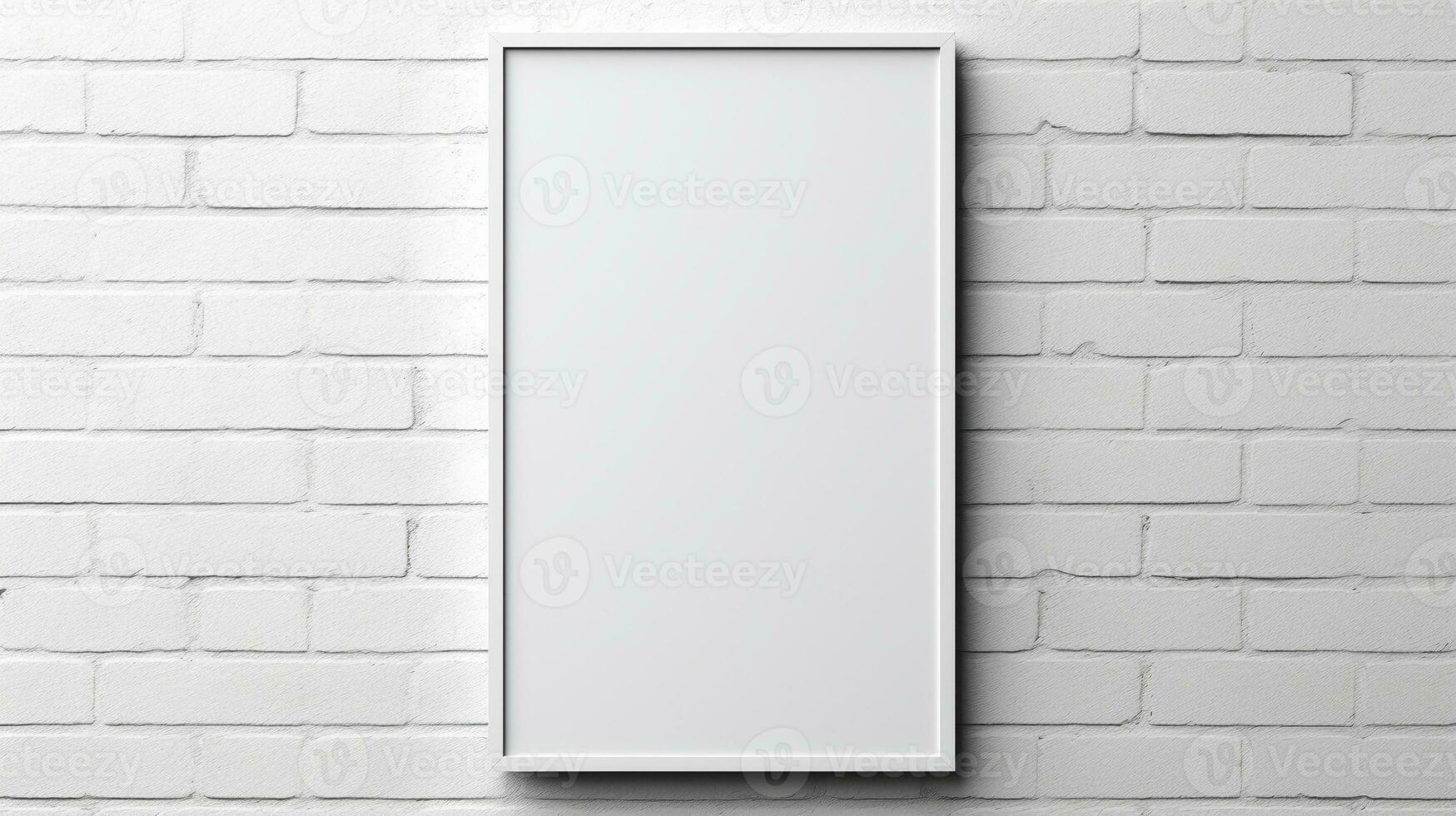 Vertical white border minimalistic ai generated frame mockup white brick wall photo