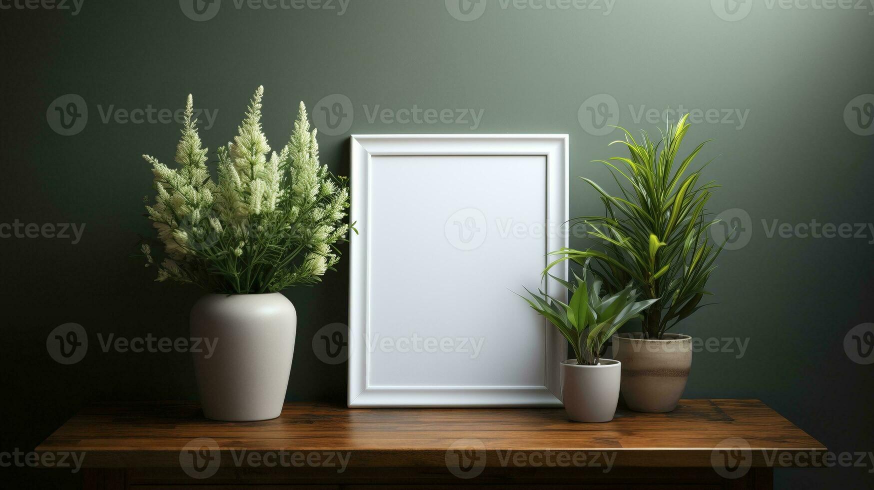 Indoor plants photo frame empty ai generated frame mock up plants interior