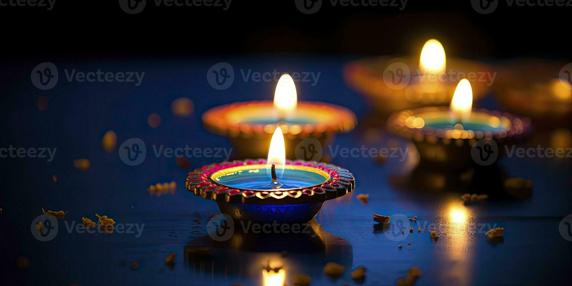 Happy Diwali. Diya oil lamps were lit during the celebration. AI Generated photo