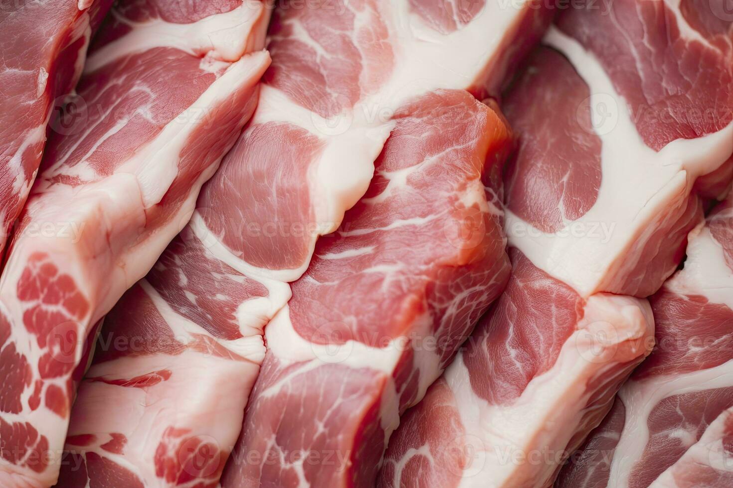 Macro shot of pork meat. Meat textured background. Beef steak is raw and juicy. AI Generated photo