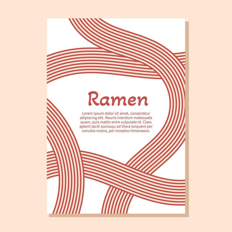 Ramen noodle light red texture poster template. Japanese, Chinese wavy background. vector