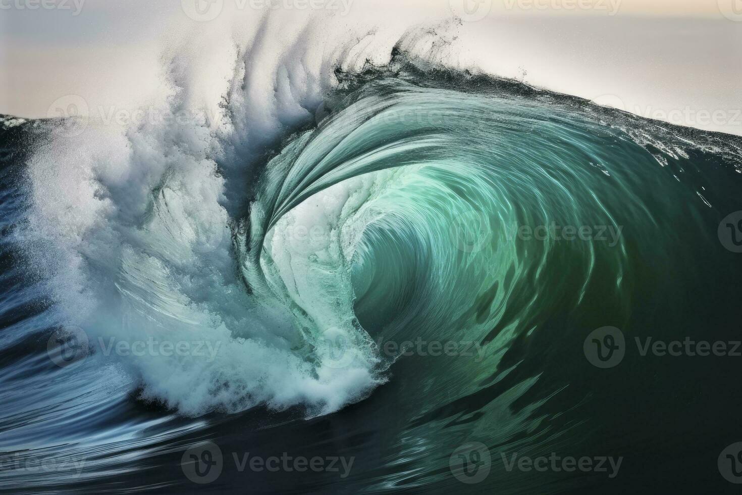 Extreme close up of thrashing emerald ocean waves. AI Generated photo