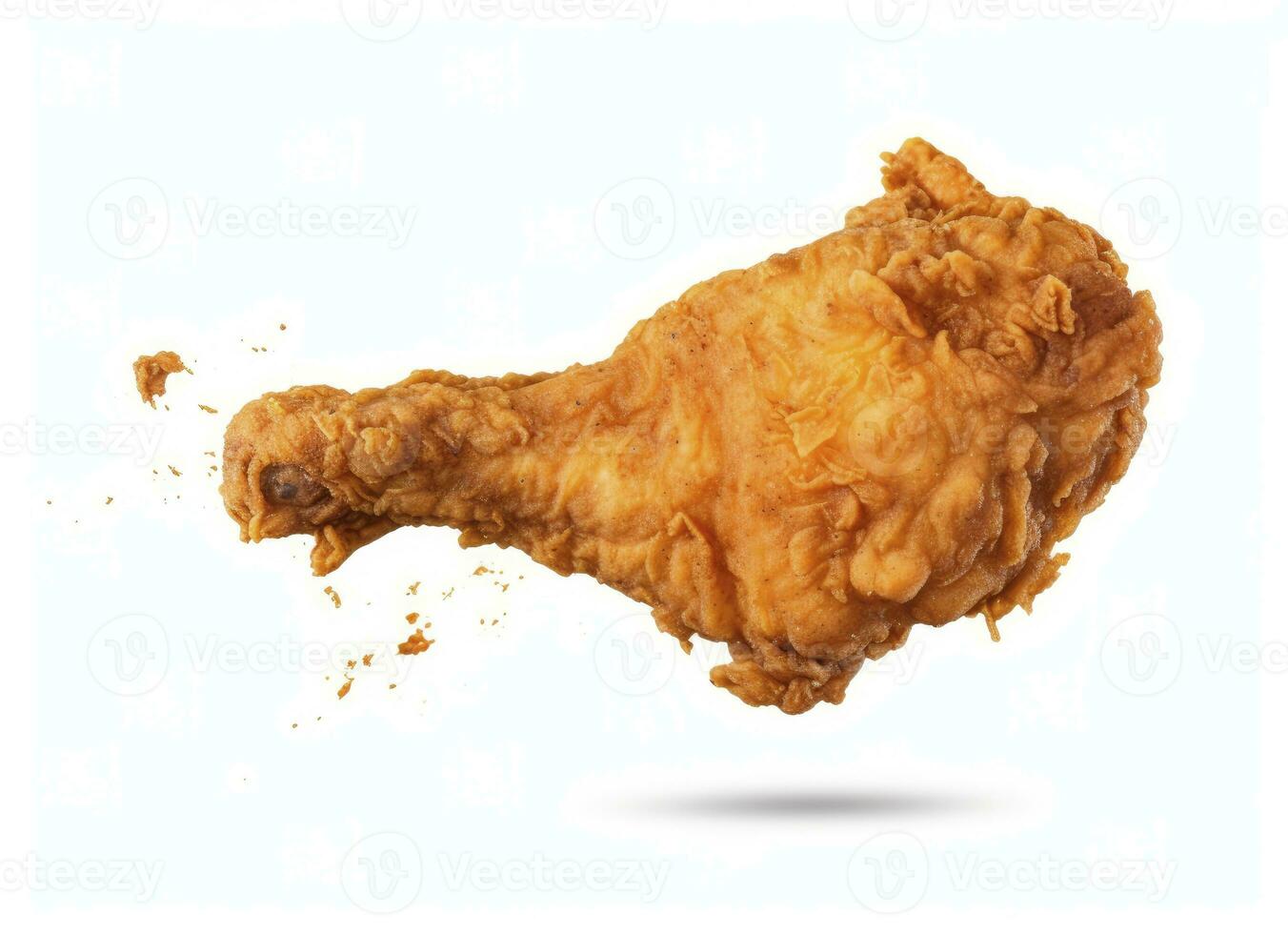 Fried chicken leg falling in the air isolated on a white background. AI Generated. photo