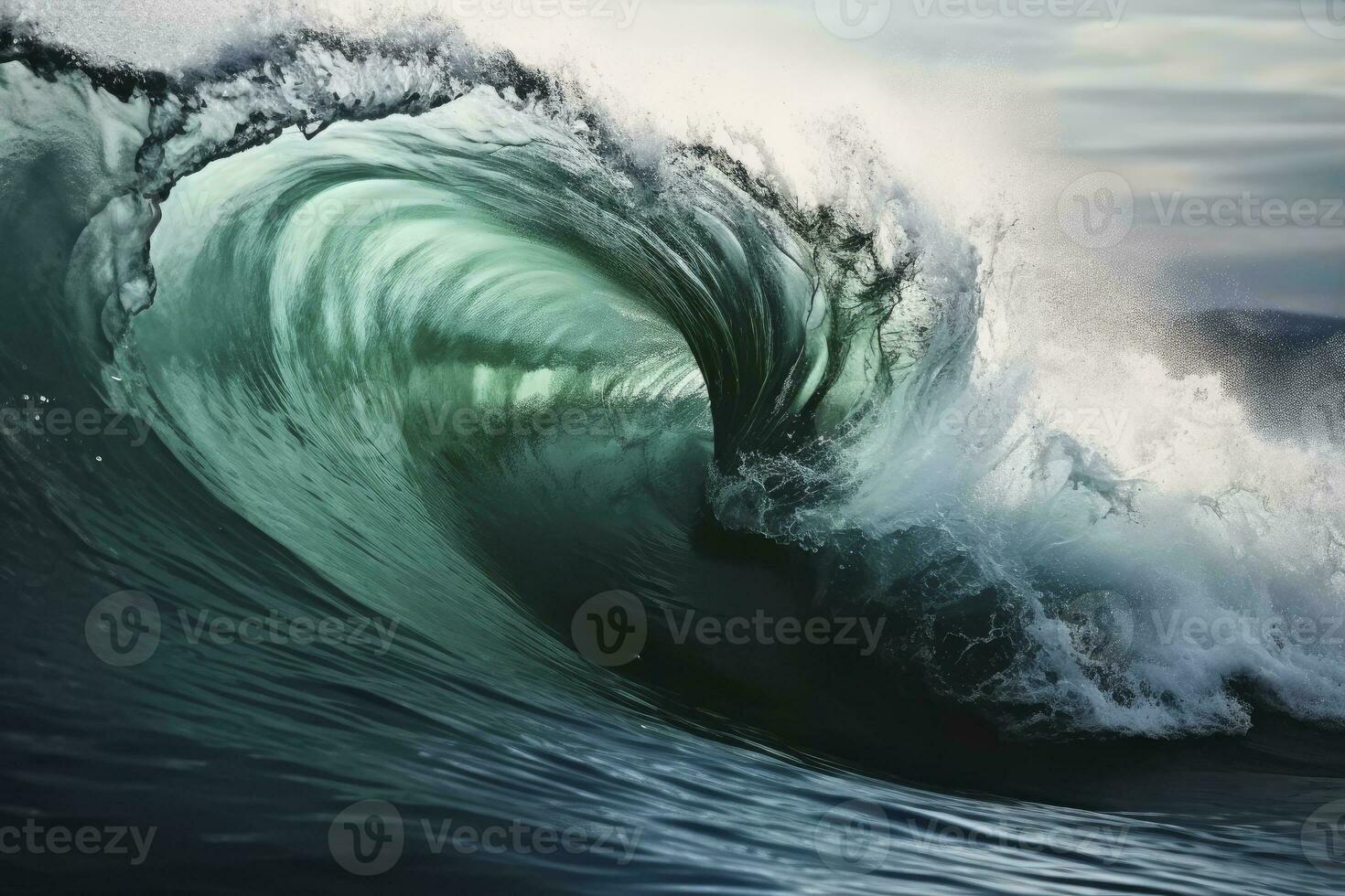 Extreme close up of thrashing emerald ocean waves. AI Generated photo