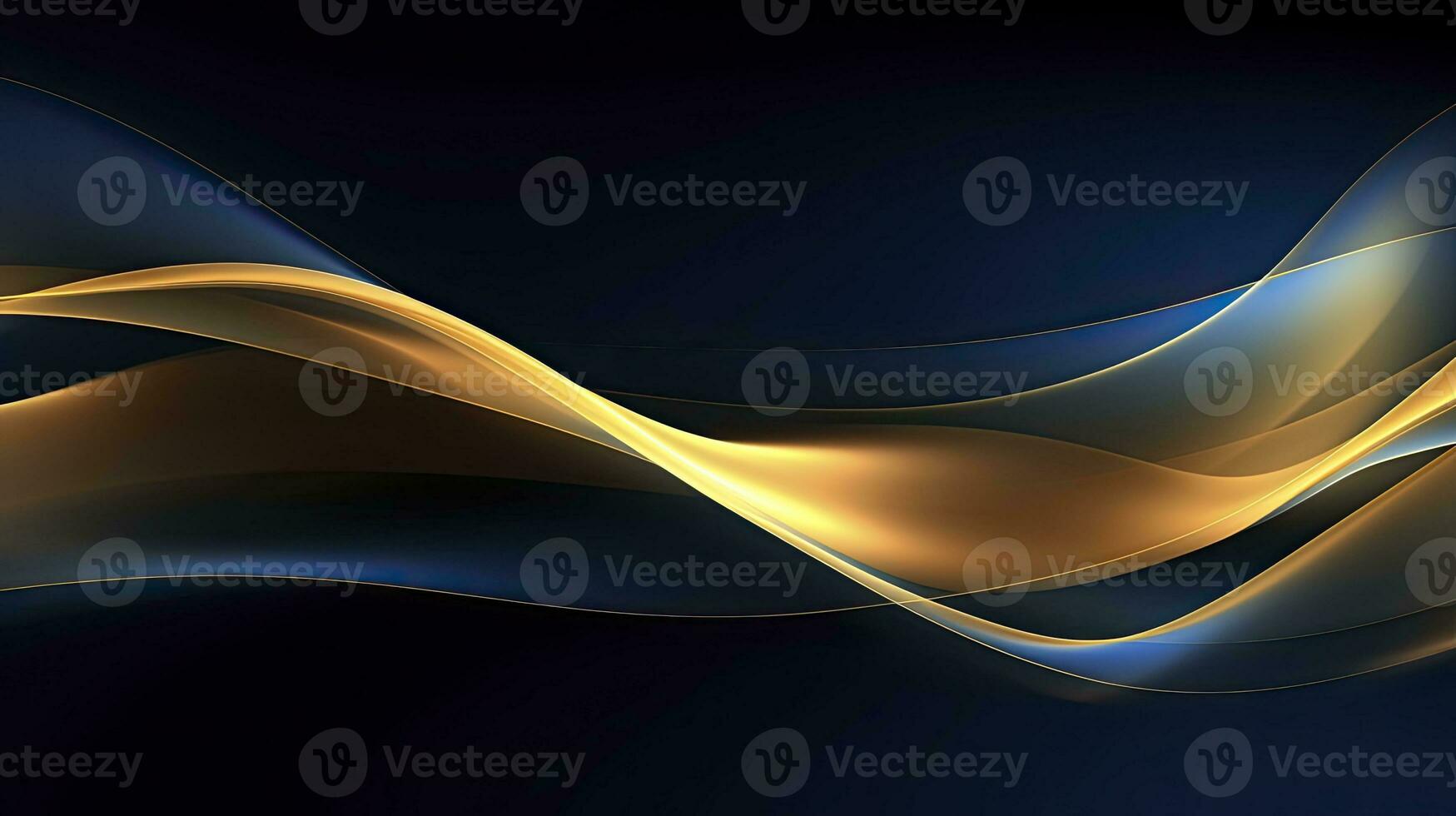 Gold and navy blue waves abstract. AI Generated. photo