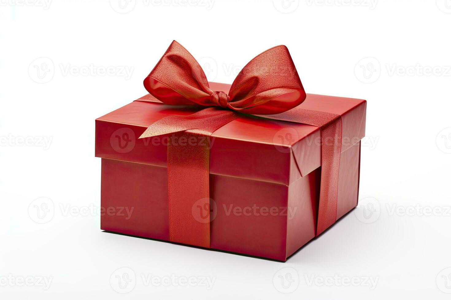 Gift box with red ribbon isolated on white background. AI Generated photo
