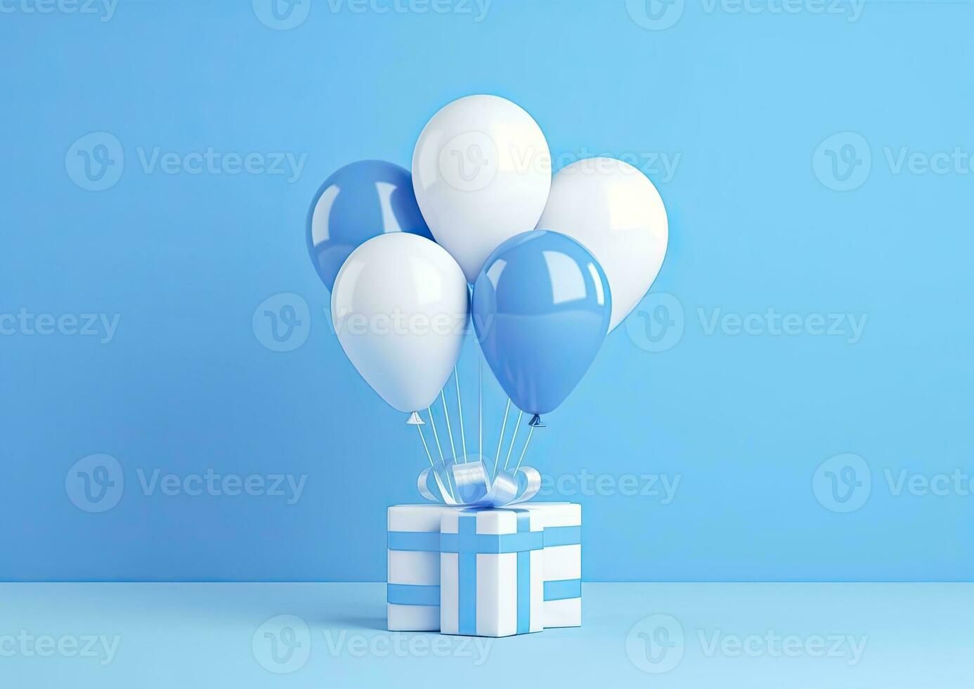 Balloons with gift box. AI Generated photo