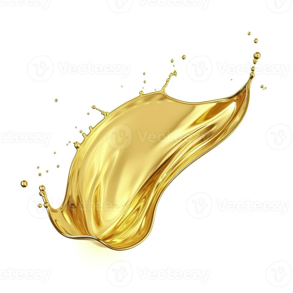 Golden Oil or Cosmetic essence splash isolated on white background, 3d illustration. AI Generated photo