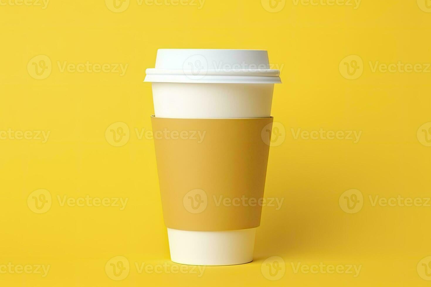 Blank coffee cup isolated on yellow background. AI Generated photo