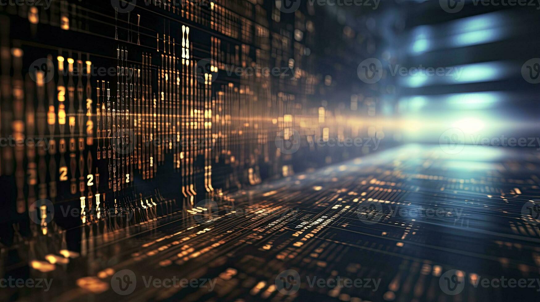 An abstract digital background with binary code and AI algorithms running in the background. AI Generated photo