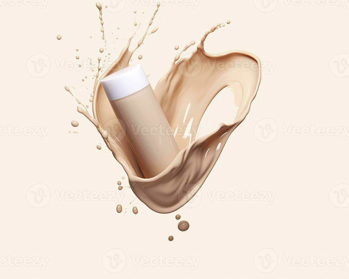 Liquid foundation splash element, fluid cosmetic cream 3d rendering. AI Generated photo