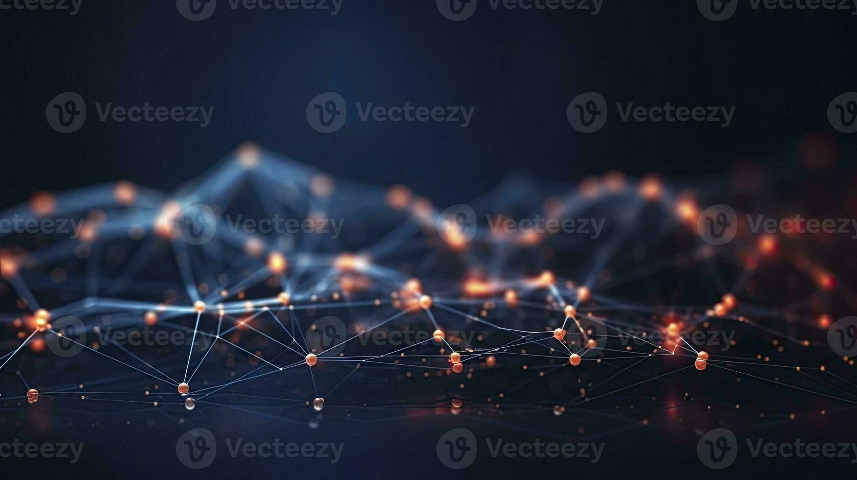 Abstract connected dots and lines. Motion of digital data flow. AI Generated photo