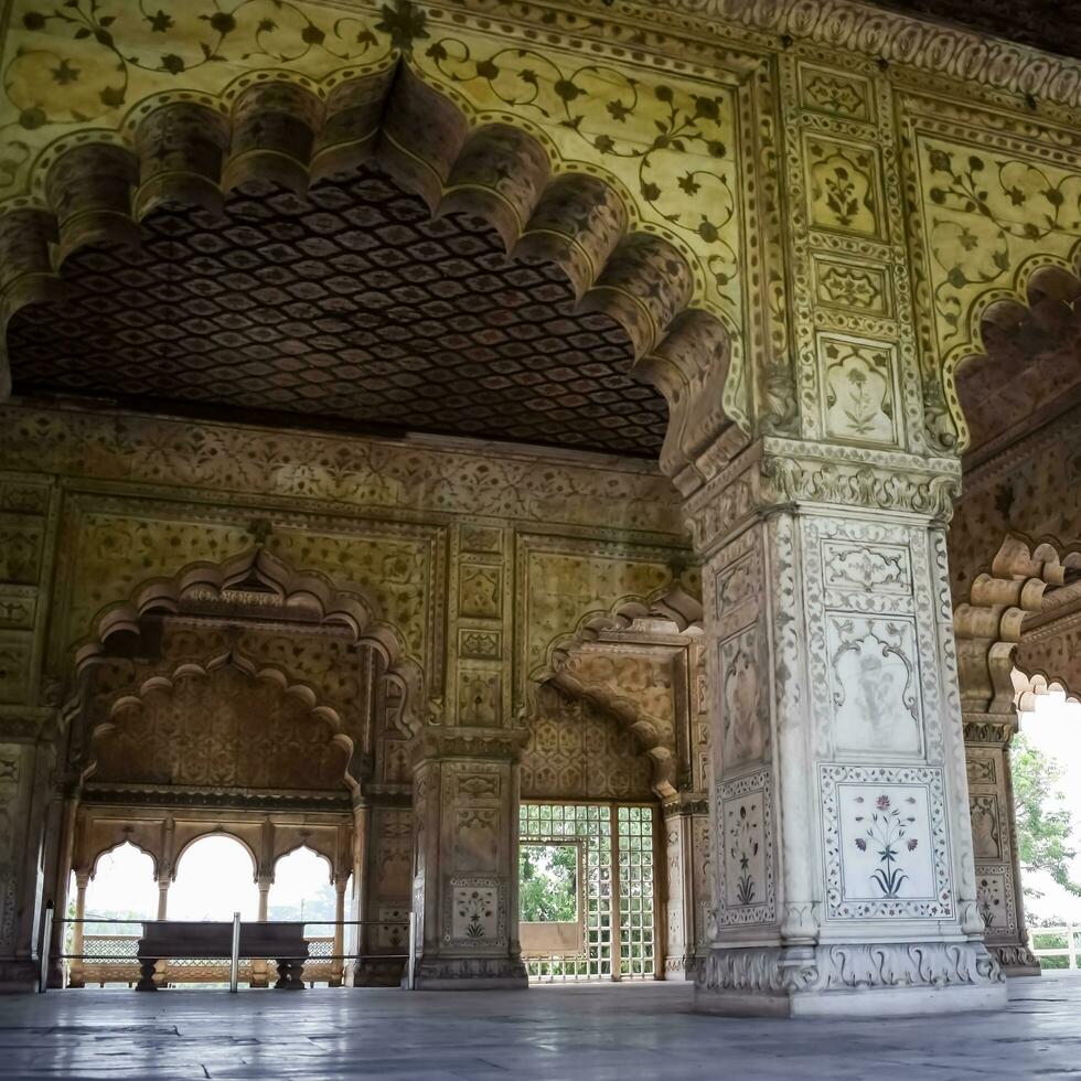 Delhi, India, September 09 2023 - Architectural details of Lal Qila - Red Fort situated in Old Delhi, India, View inside Delhi Red Fort the famous Indian landmarks photo