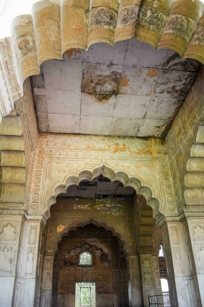 Delhi, India, September 09 2023 - Architectural details of Lal Qila - Red Fort situated in Old Delhi, India, View inside Delhi Red Fort the famous Indian landmarks photo