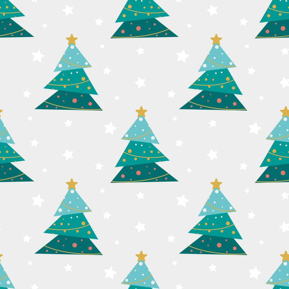 Festive Christmas and New Year tree decorated with balls and garlands seamless pattern vector