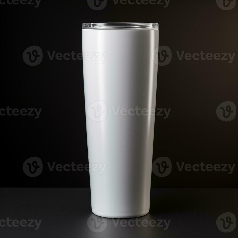 white metal tumbler in isolated black background Generative AI photo