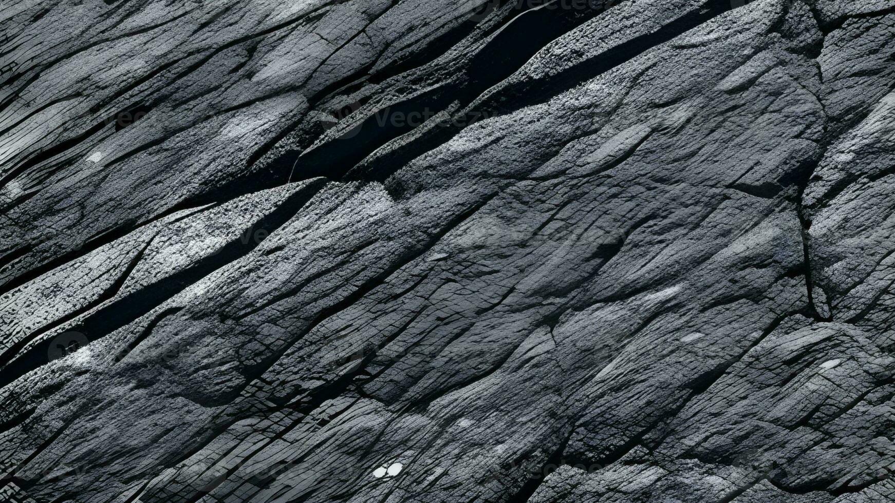 Black white roc Rk texture. Dark gray stone granite background for design.ough cracked mountain surface. Close-up. Crumbled. AI Generative photo