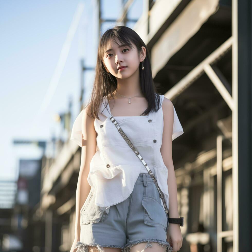 Beautiful asian girl wearing casual outfit Generative AI photo