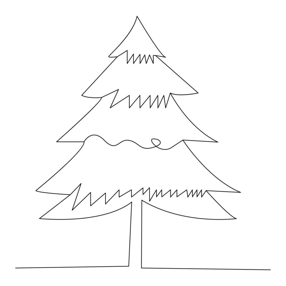 Christmas tree continuous single line outline vector art illustration