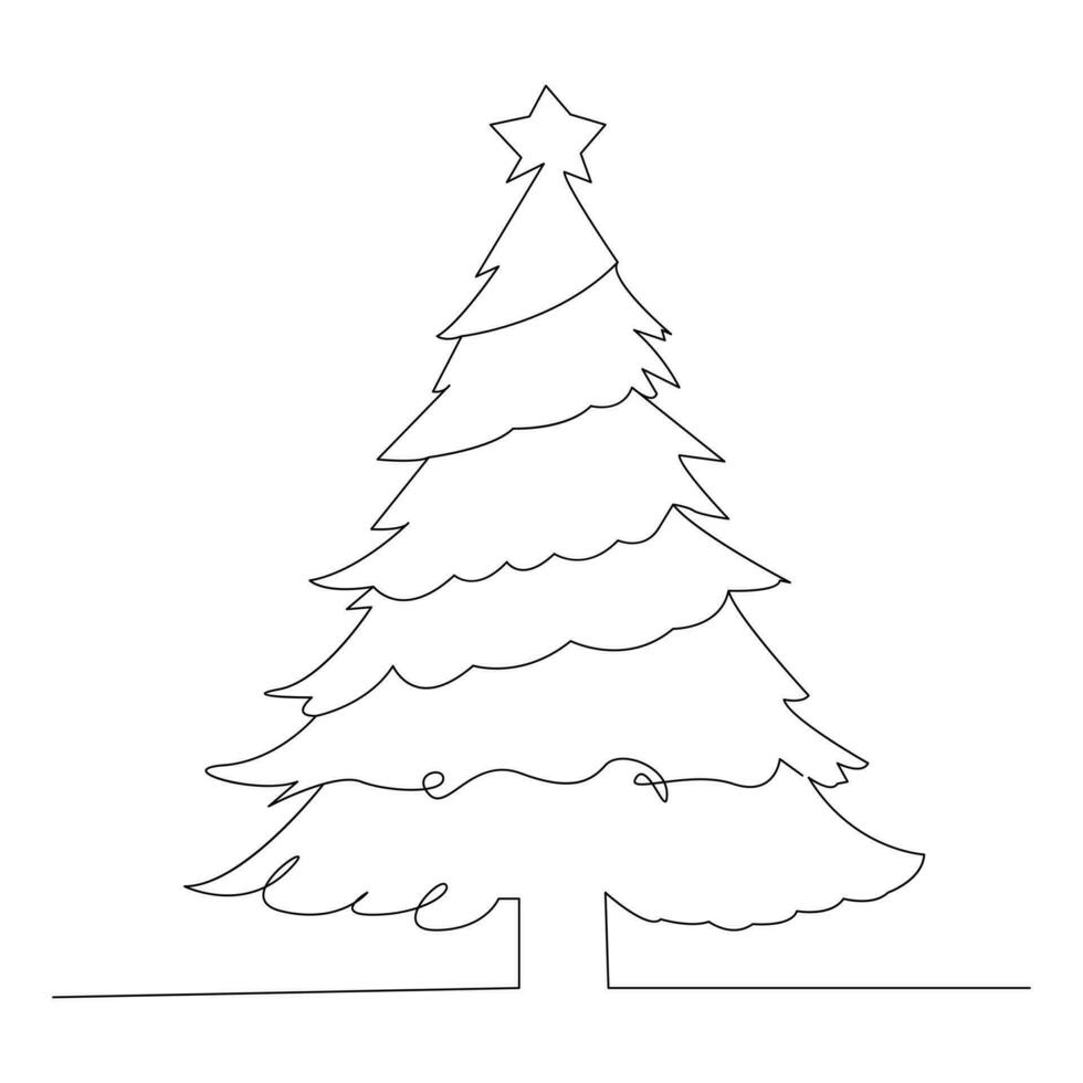 Christmas tree continuous single line outline vector art illustration