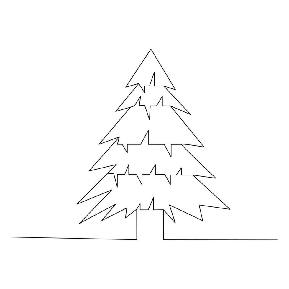 Christmas tree continuous single line outline vector art illustration