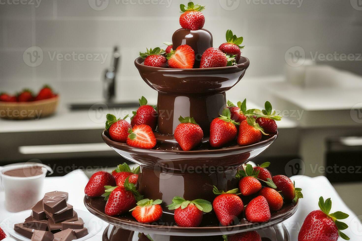 Strawberries and Chocolate Fountain by AI Generative photo