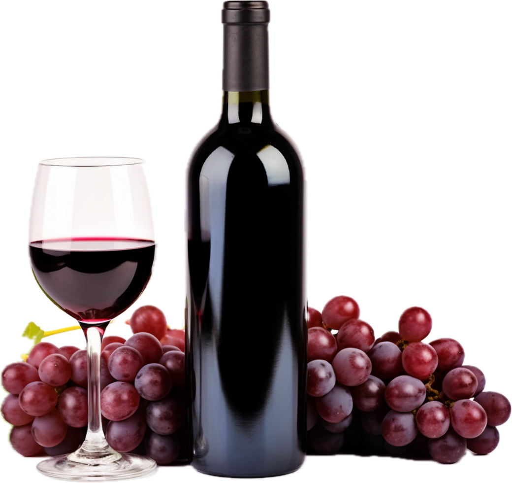 rot Wein Flasche mit Wein Trauben png mit ai generiert.