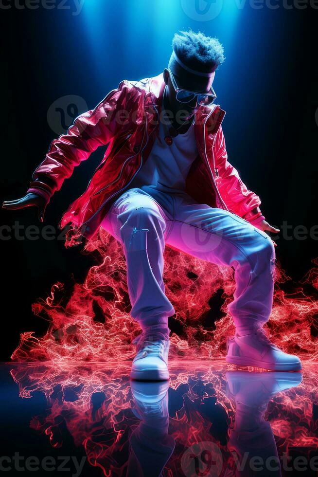 street dance in nightclub with light and smoke effect, generated by AI photo