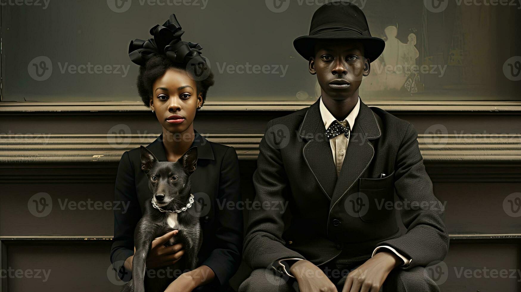 portrait black couple in elegant clothes in natural light , generated by AI photo