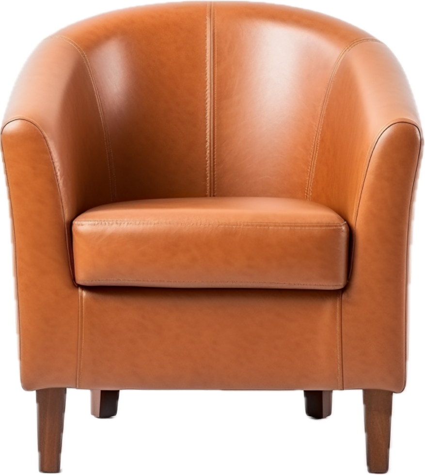Brown leather armchair png with AI generated.