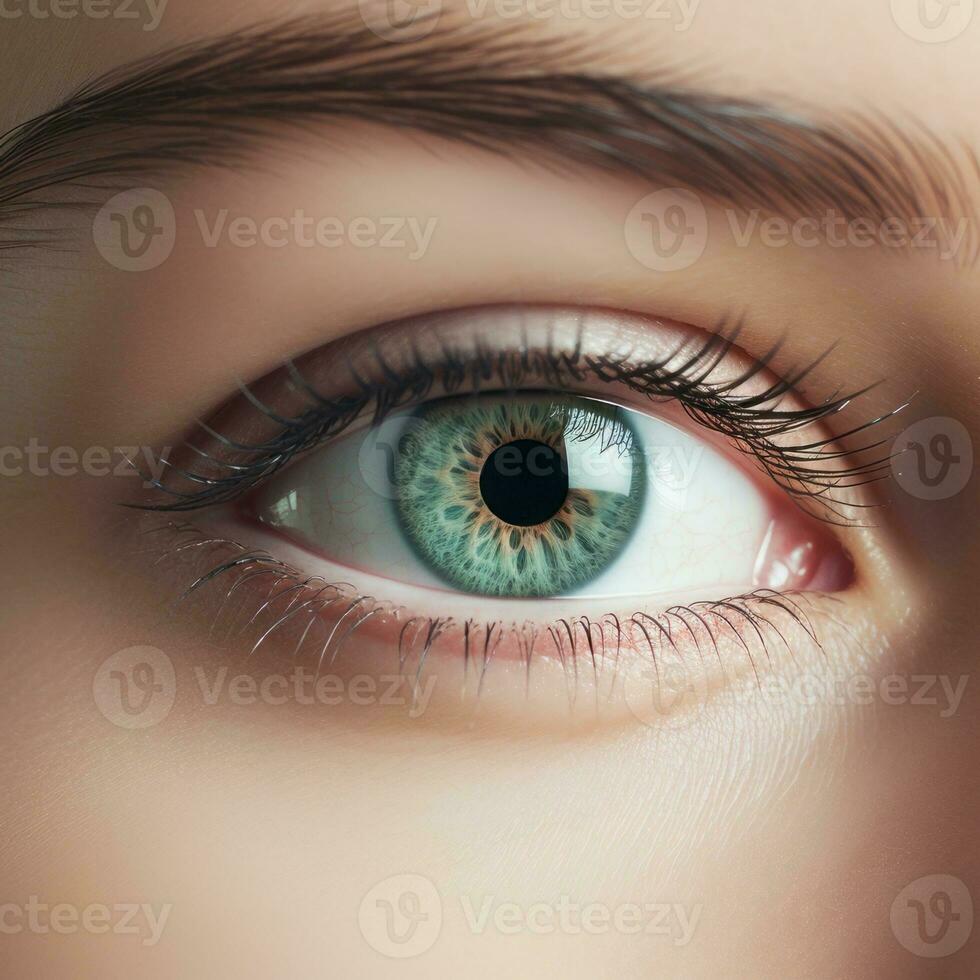 a woman's eyes, gray-blue color, narrowed with anger , generated by AI photo